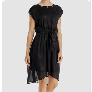 Michael Kors Women's Black Grommets Pleated Midi Dress NWT